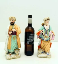 Old Paris Porcelain Turkish Sultan & Sultana Statue Figure Bottle Candle Holder