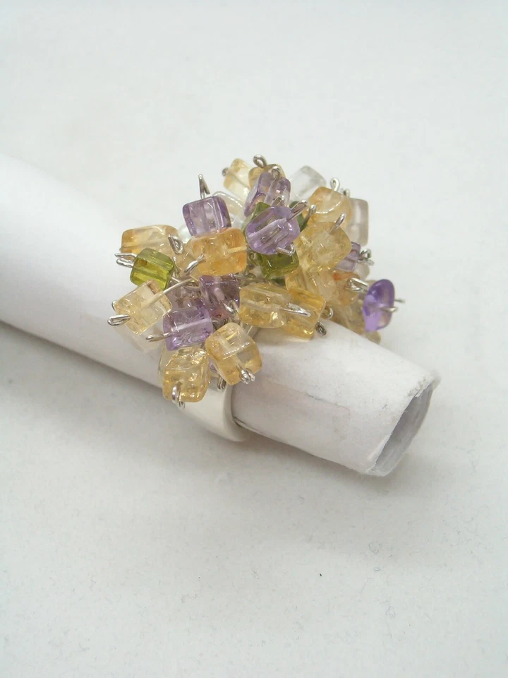 ANELLO a fascia in ARGENTO 925 con ciuffo di Ametiste e Quarzi - Pietre Dure - - Immagine 2 di 4