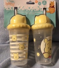 Disney Baby Winnie the Pooh 2-Pack Pop-Up Straw Sipper Cups Spill-Proof New