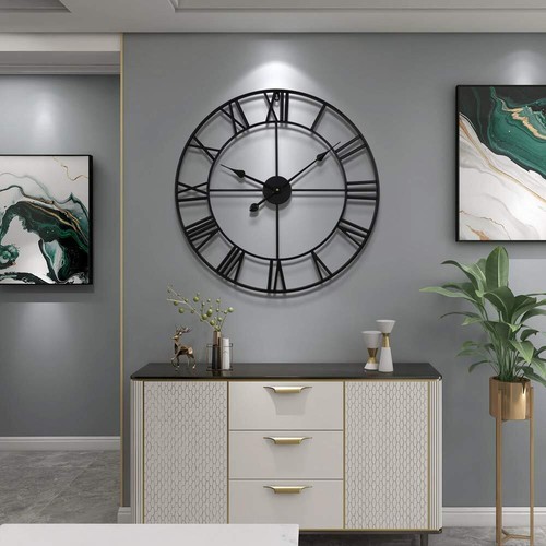 LEIKE Large Wall Clock, Silent, Non-Ticking Metal Wall Clock, Round Modern Wall - Picture 5 of 9