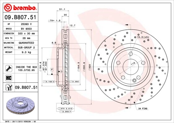 2x 09.B807.51 BREMBO BRAKE DISC PAIR FRONT AXLE FOR MERCEDES-BENZ MERCEDES-BENZ