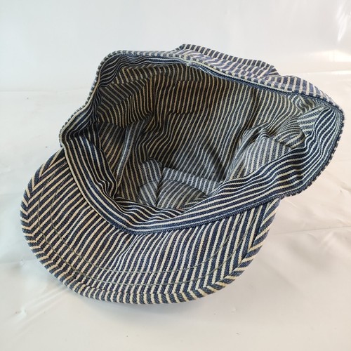 Vtg Hickory Stripe Strasburg Railroad Hat Engineer Work Wear Denim Mens USA - Picture 10 of 13