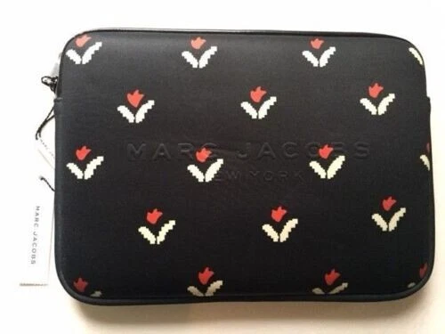 Marc Jacobs iPad Tablet Case Neoprene Black Tulip Floral Zip Universal - Image 3 of 4