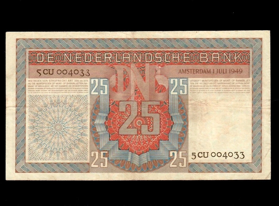 Países Bajos 25 florines 1949 P-84 VF Foto 2 de 2