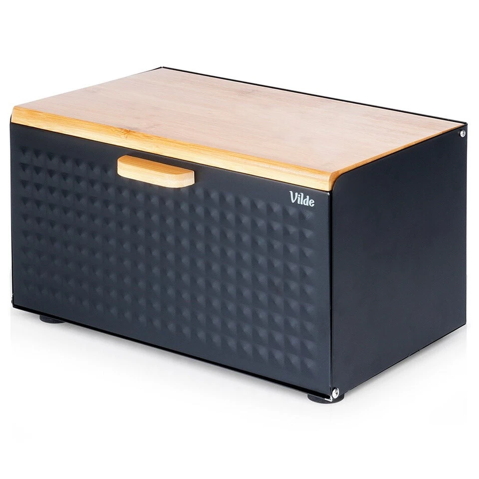 Brotkasten Brotkorb aus Metall und Holz mit Doppeldeckel schwarz 35,5x22x20,5 cm - Bild 2 von 4