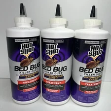 3-Bottles Hot Shot Bed Bug Killer Dust Treatment With Diatomaceous Earth