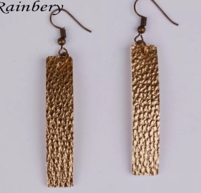 Gold Bar Leather Earrings Pebbled Leather Bar Earrings Hook