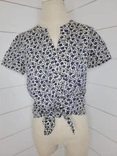 NWOT J CREW small cream & blue floral tie-up blouse