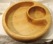 Crate & Barrel Firebrand Accent Round Wooden Chips/Veggies Dip 12" Bowl Tray