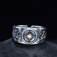 Solid 925 Sterling Silver Sunflower Open Ring Adjustable