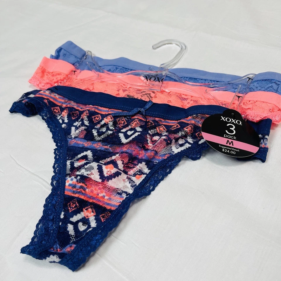 3 Pares XOXO Mujeres Sexy TANGAS Encaje Bragas Multicolor Floral MEDIANO Foto 2 de 4