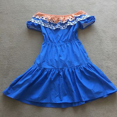 peter pilotto off the shoulder dress PETER PILOTTO PALLAS EMBROIDERED OFF SHOULDER BLUE ORANGE COTTON DRESS US:4  UK:8