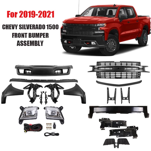 Front Bumper Grille Assembly Kit For 2019-2022 Chevrolet Silverado 1500 - Picture 2 of 17