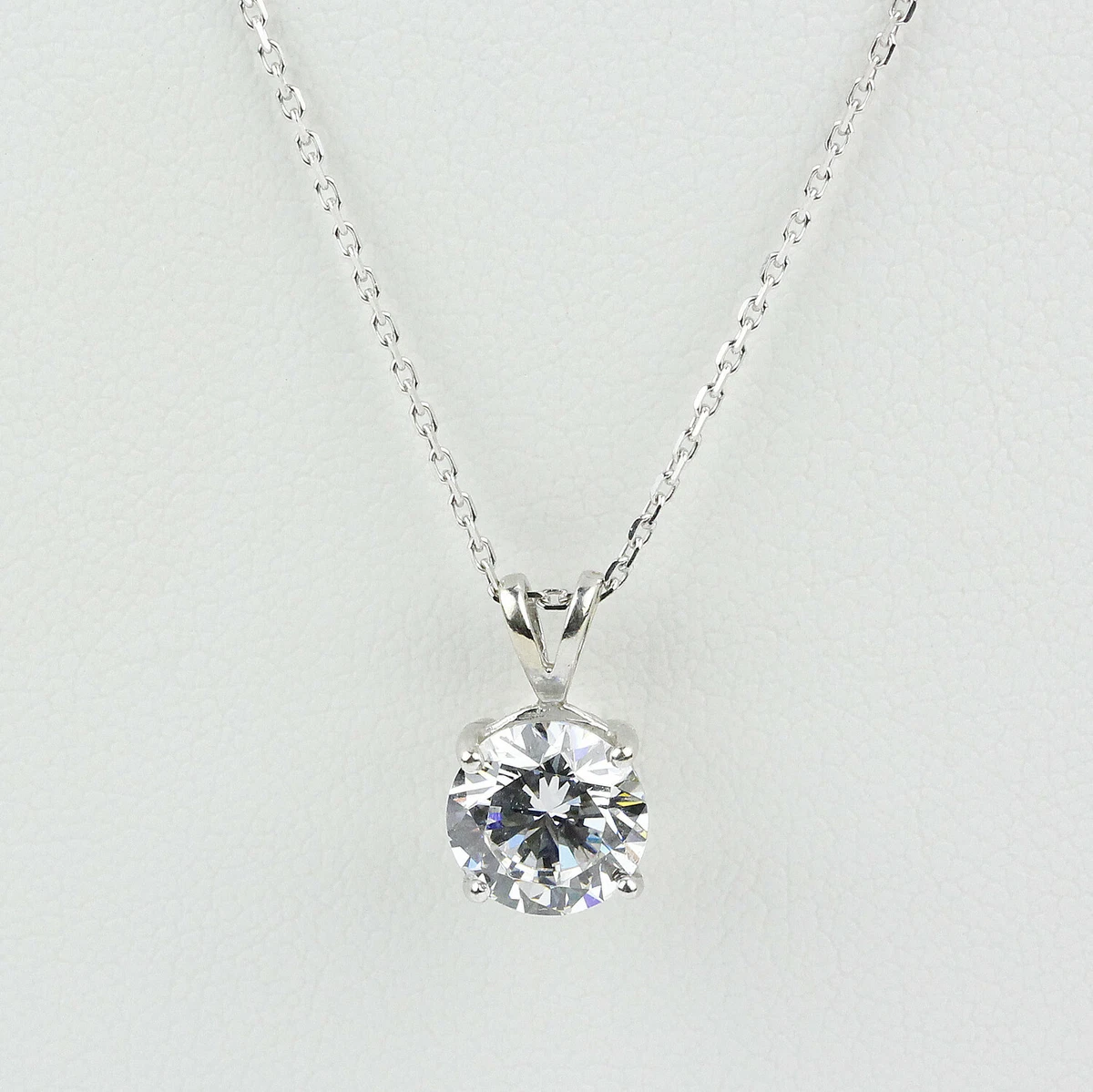 14k White Gold and Round Cubic Zirconia Solitaire Pendant Necklace