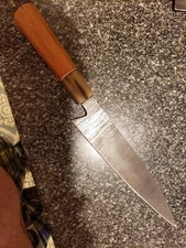 8 Inch Ladder Pattern Damascus Chef's Knife With Cherry Handle And Blond Horn...