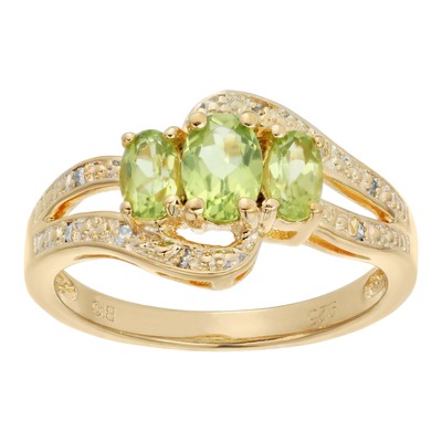 1 Ct Oval Green Peridot White Topaz Ring Yellow Plated Sterling Silver Size 7