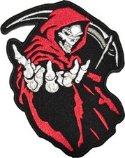 Grim Reaper Scythe God Angel of Death Ghost Dangerous Evil Sew Iron on Patch Red