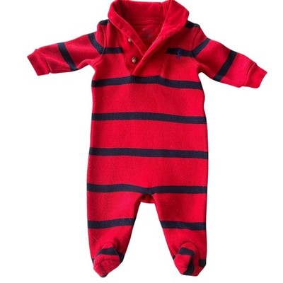Polo Ralph Lauren Baby Boys Red Striped Coverall 3-6 Months