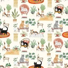 Feline Drive Fabric HOMEBODIES Housecats Light Cream - Fat Quarter (18x22") FQ