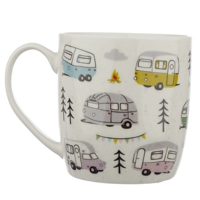 Weiße Porzellan Kaffeetasse Puckator Wildwood Caravan Camping Becher Neu