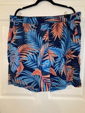 Speedo Men's Blue Orange Tropical Leaf Print Lined Swim Shorts - Size XXL