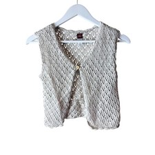 Tea Collection Girls Oatmeal Beige Crochet Cotton Sweater Vest Size L 8-10