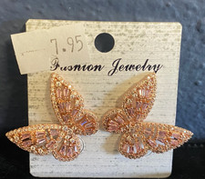 Sparkling Pink Butterfly Earrings Rose Gold Tone Fashion Jewelry