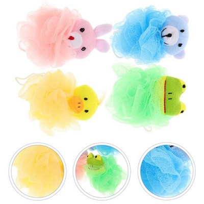 Cartoon Animal Bath Ball Set Durable Mesh Shower Ball Assorted Colors 4Pcs