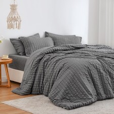 Seersucker Dark Grey Queen Comforter Set 7 Pieces All Season Bedding Set Queen B