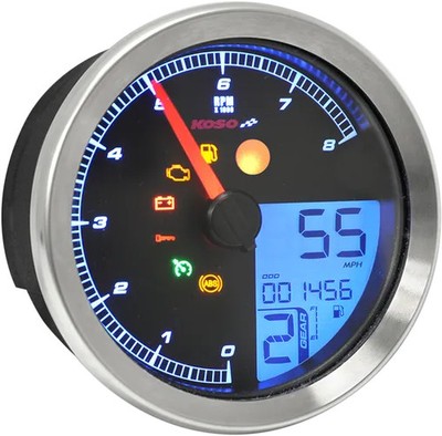 Koso Chrome Electronic Speedometer Tachometer for Harley Dyna Street Bob 12-17