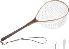 Fly Fishing Net Landing Net Wooden Net Soft Rubber Mesh Trout Net Freshwater Sal