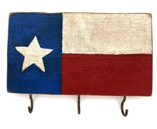 Texas Flag Wooden Key Ring Rack Holder Leash Scarf Holder Wall Hanger
