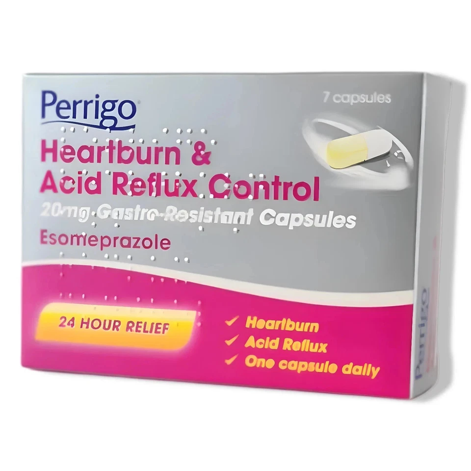 Perrigo Heartburn & Acid Reflux Control 20mg 7 Capsules Esomeprazole 24hr Relief