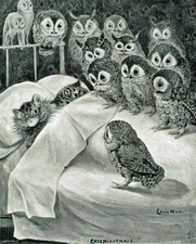 Cat Nightmare of Owls by Louis Wain ART Home Decor