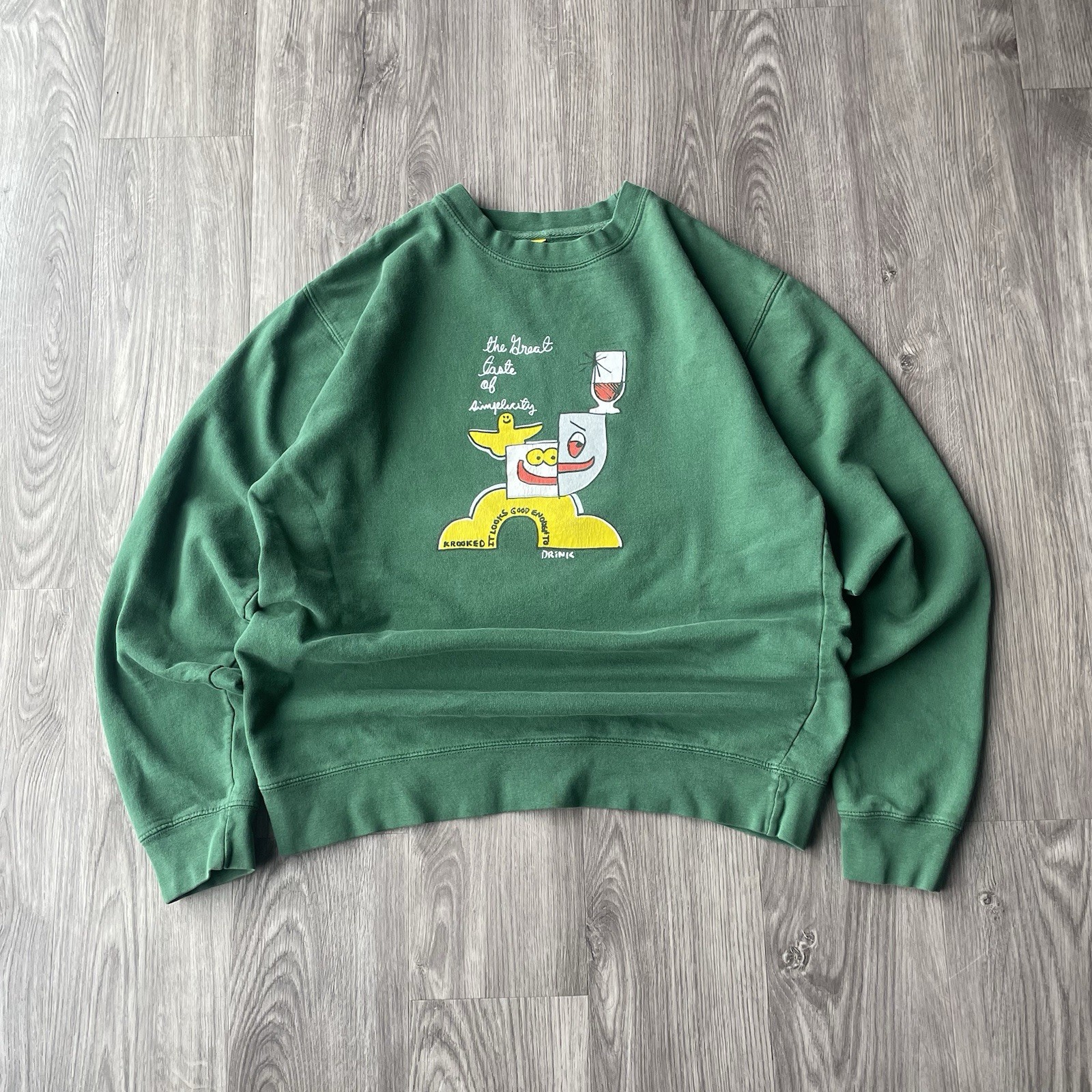 Men's Large Sweatshirt Heavy Green Faded Grunge
