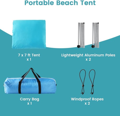 Strandzelt - Beach Shade UPF 50+ UV Schutz, 9,8 x 6,5 Fuß, Anti-Wind Strand... - Bild 3 von 7