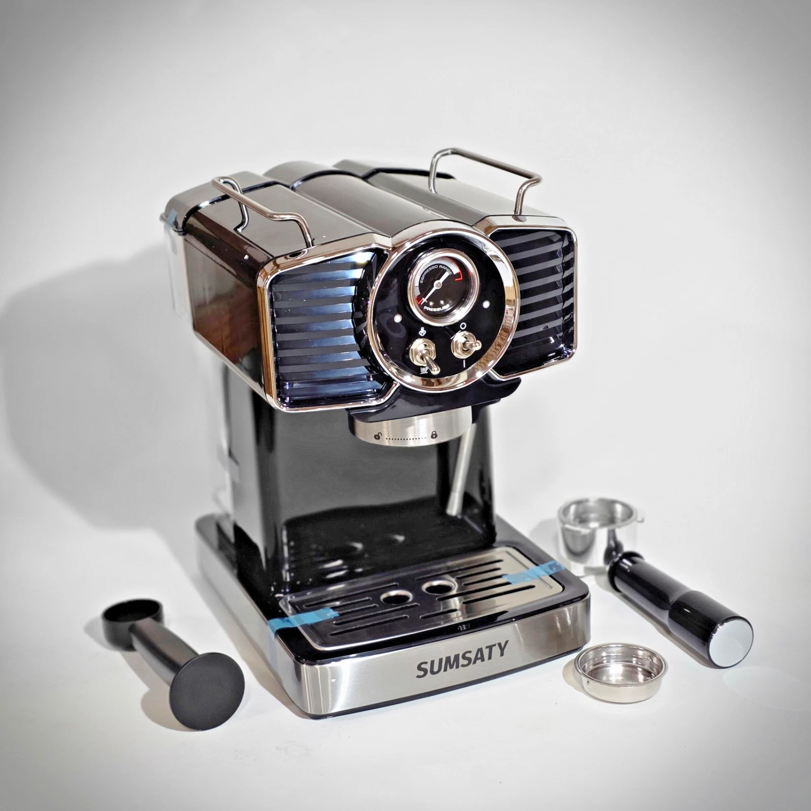 Sumsaty 20 Bar Espresso Machine with Milk Frother – Retro Black Design