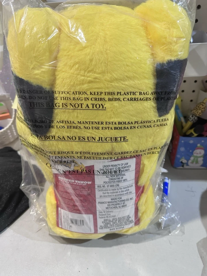 Manta con capucha amarilla Pokemon Pikachu 30"x50" ¡Súper suave! NUEVO Minoristas 40 Foto 3 de 3