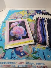 Floral Handpainted Needlepoint Canvas With Threads 60 X 46cm New 