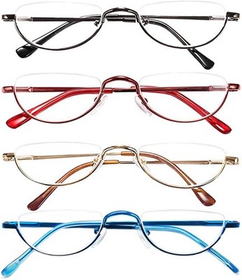 4 Pack Retro Designer Alloy Half Moon Reading Glasses for Women Men Half Fram...