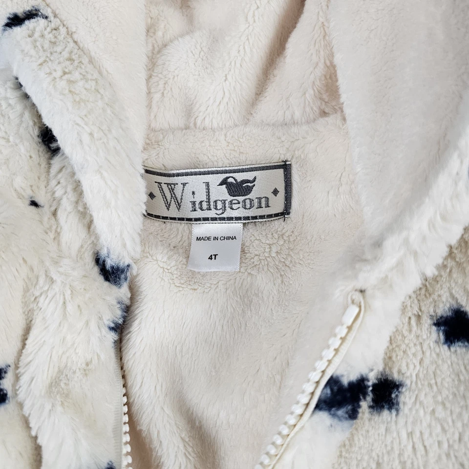 Abrigo de invierno de piel sintética Widgeon para niñas talla 4 crema con estrellas azules y pompones  Foto 2 de 4