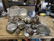 Huge Lot Of Vintage Silver Plate. Platters, Flatware, Bowls Etc. Over 25 Lbs