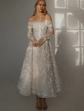 3D Lace Pearls Beaded Lace Wedding Dress Bridal Gown Custom made 2-28W Short