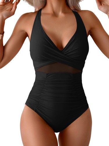 One Piece Swimsuit for Women Tummy Control Mesh High Waisted Bathing Suit Wra...