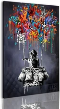 Graffiti Style Banksy Wall Art Kids Balloon Street Canvas Framed Painting Pri...