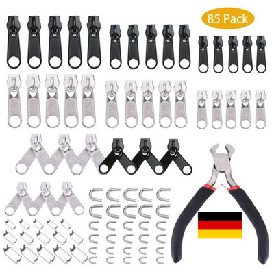 85x Reißverschluss Reparatur Set Zipper Schieber Metall Repair Ersatz Zange DE