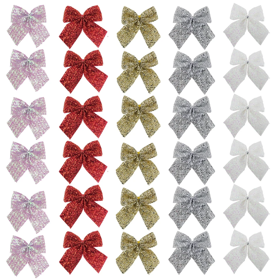 DAVIES PRODUCTS Christmas 12 Mini Tinsel Bows 6cm Tree Decoration - Choose Colour