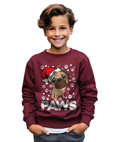 Santa Paws Pug Dog sweatshirt - Funny and Festive! 100% cotton, Funny sweatshirt - Picture 2 of 34