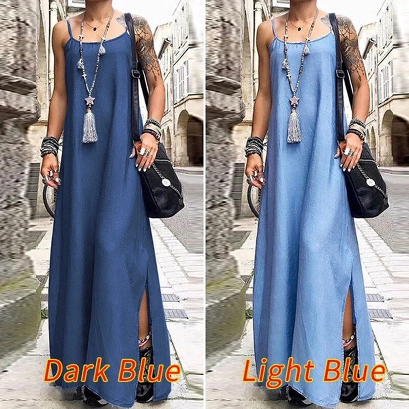 Robe Longue En Jean Sans Manches Pour Femme F eBay