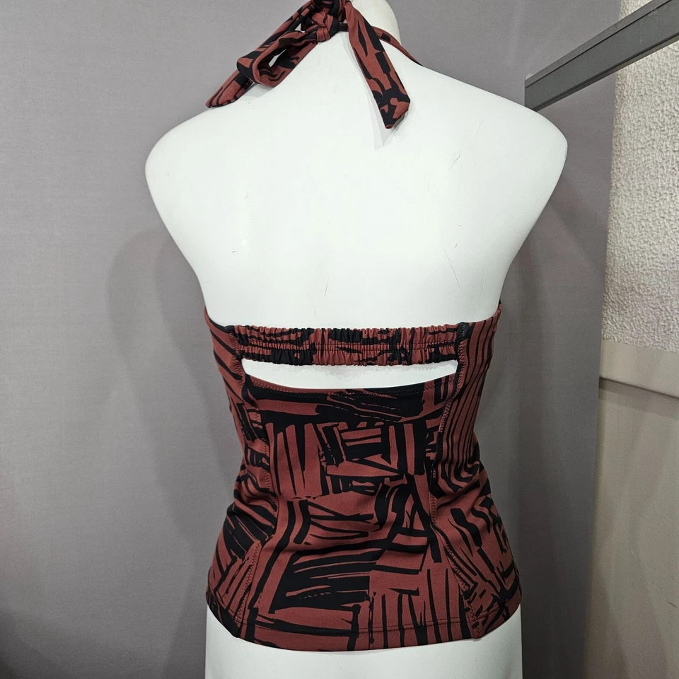 Athleta Swim Bathing Top Tankini Shirt 34 D DD M Halter Sienna Brown Rust Black - Image 2 of 4